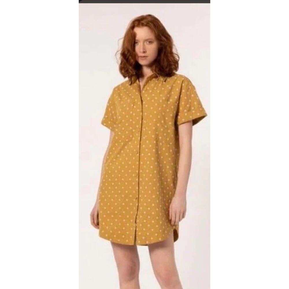 FRNCH Alea Mustard Yellow Shirt Dress Button Cotton Linen Blend Medium